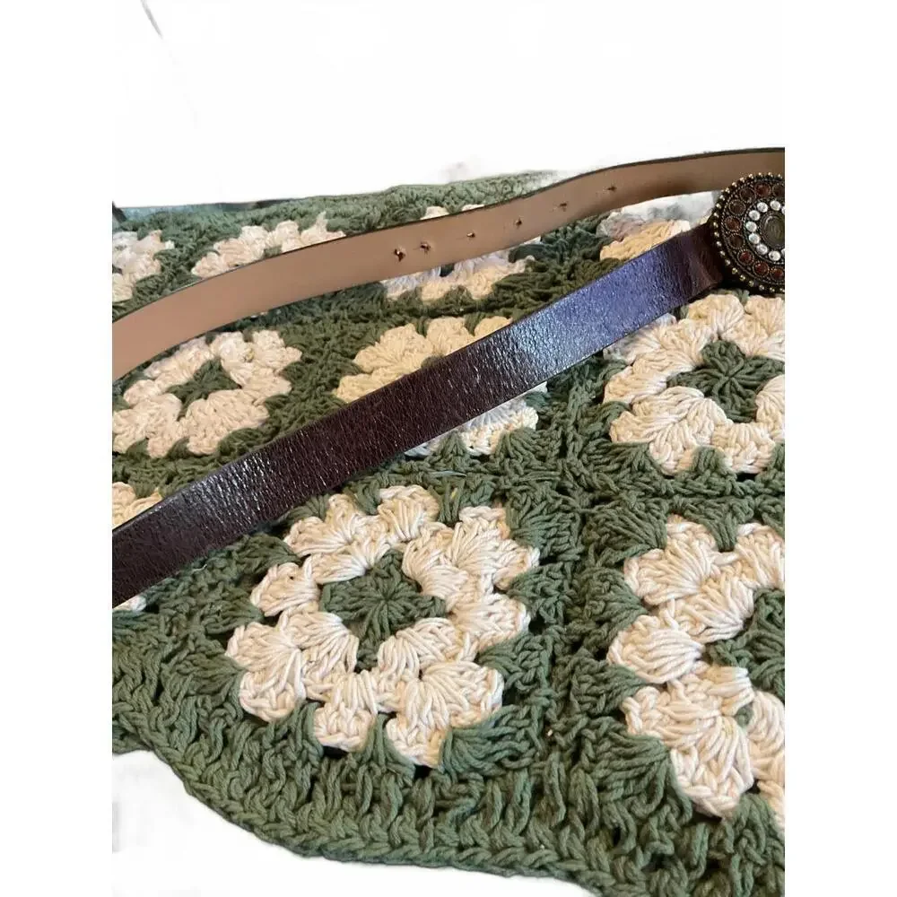 Fabio Corti Genuine Leather Belt with  Rhinestone Decorative Buckle
